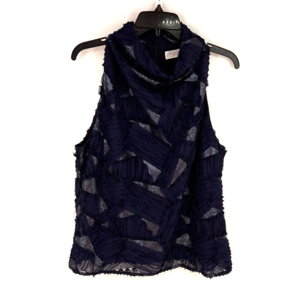 Lola And Sophie Womens Navy Blue Ribbon Embroidery Tunic Top Size Large